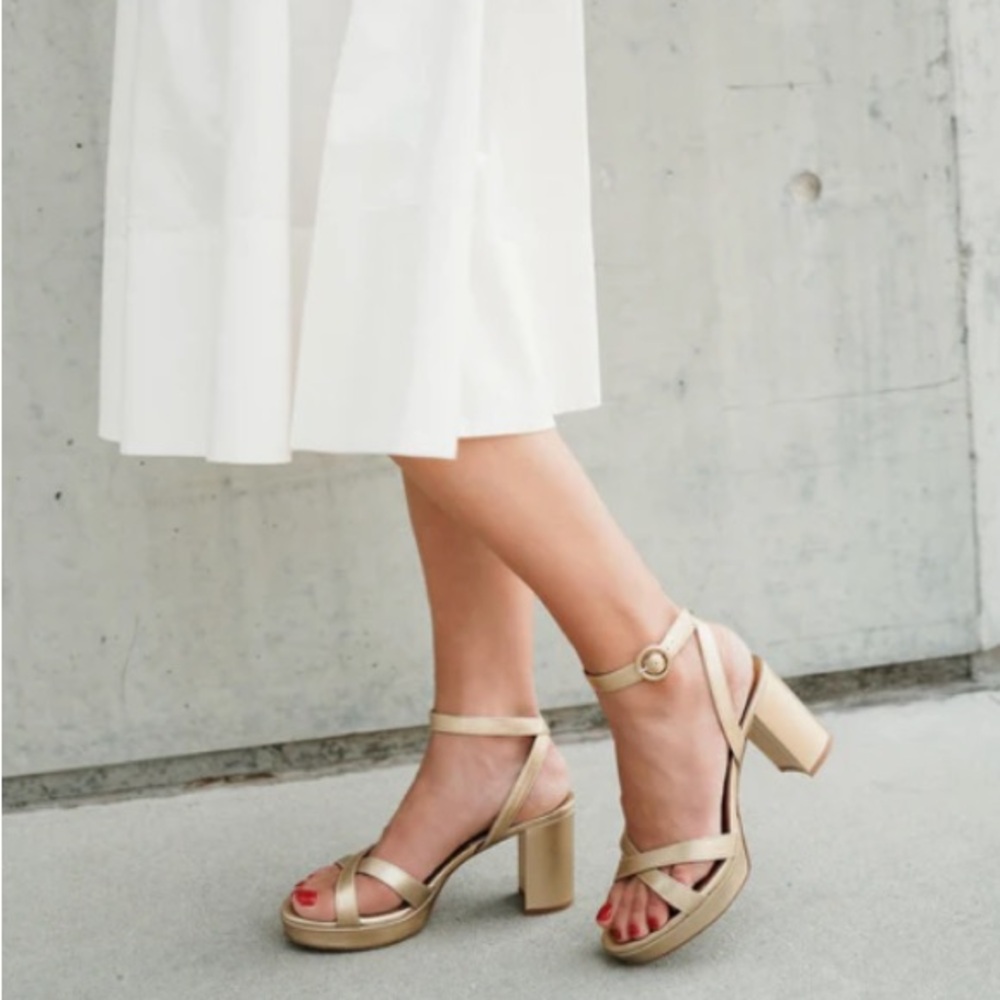 Margaux The Platform Sandal, SZ 39.5 in Gold Napa
